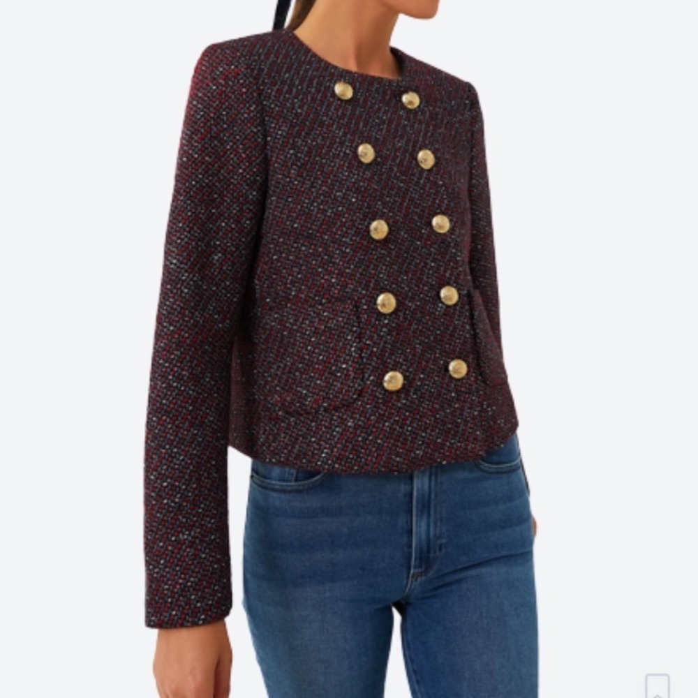 Tuckernuck Maria's Tweed Blazer Gold Button Double Breasted‎ Jacket Size XXL NEW